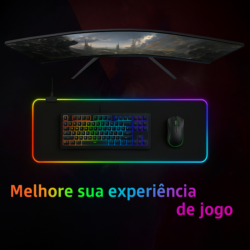 MousePad Gamer RGB Pro XL | Superfície Speed Premium | 7 Cores LED Dinâmicas | Design Impermeável 300x800mm