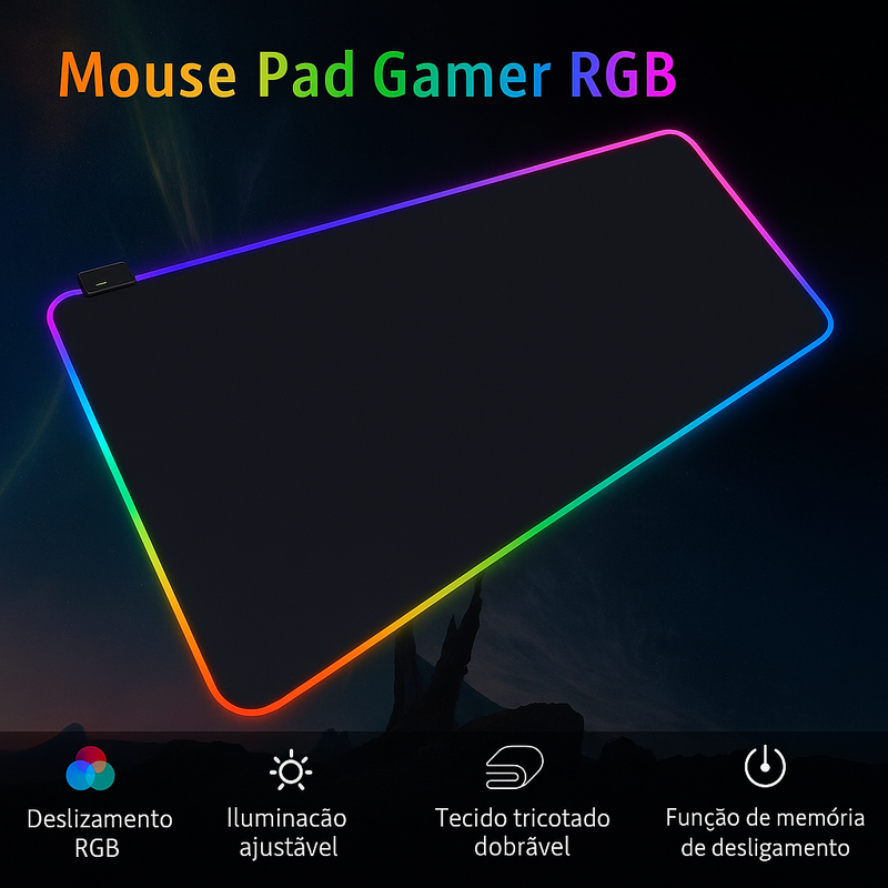 MousePad Gamer RGB Pro XL | Superfície Speed Premium | 7 Cores LED Dinâmicas | Design Impermeável 300x800mm