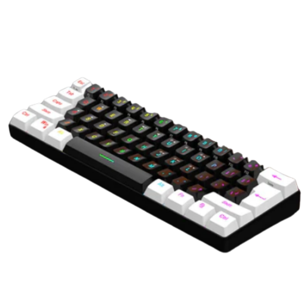 Teclado Mecânico com Fio 60% – 61 Teclas, Iluminação RGB, USB-C com Cabo Removível, Design Mini Compacto
