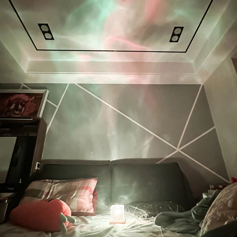 Projetor Aurora LED com Efeito Ondulação Aquática: 16 Cores, Controle Remoto e Conexão USB