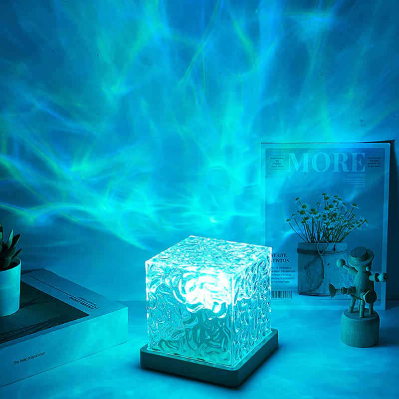 Projetor Aurora LED com Efeito Ondulação Aquática: 16 Cores, Controle Remoto e Conexão USB