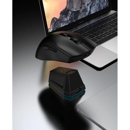 StormGlide – Mouse Gamer Sem Fio com Base de Carregamento RGB, Leve e Magnético, Compatível com PC/Mac/Laptop